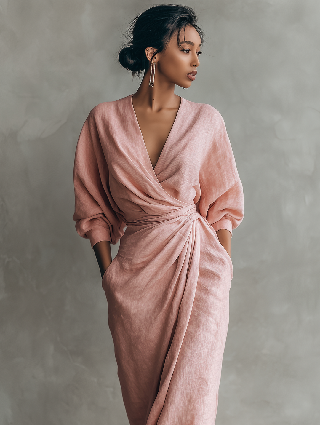 Rosa | Abito lungo con scollo a V