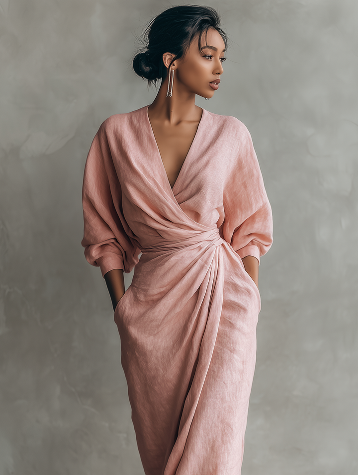 Rosa | Abito lungo con scollo a V