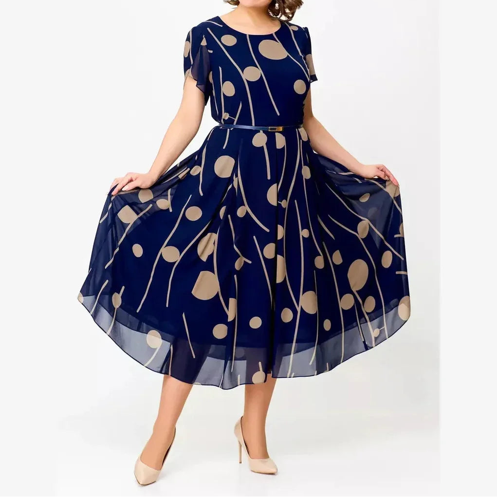 Ivy | Abito midi in chiffon con stampa a pois
