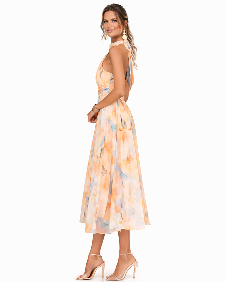 Aurora | Abito con scollo Halter e Stampa Acquerello