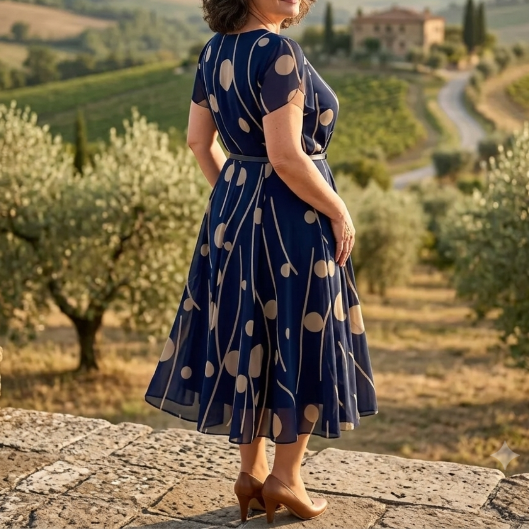 Ivy | Abito midi in chiffon con stampa a pois