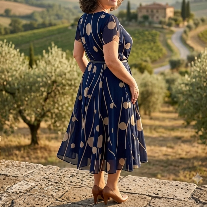 Ivy | Abito midi in chiffon con stampa a pois