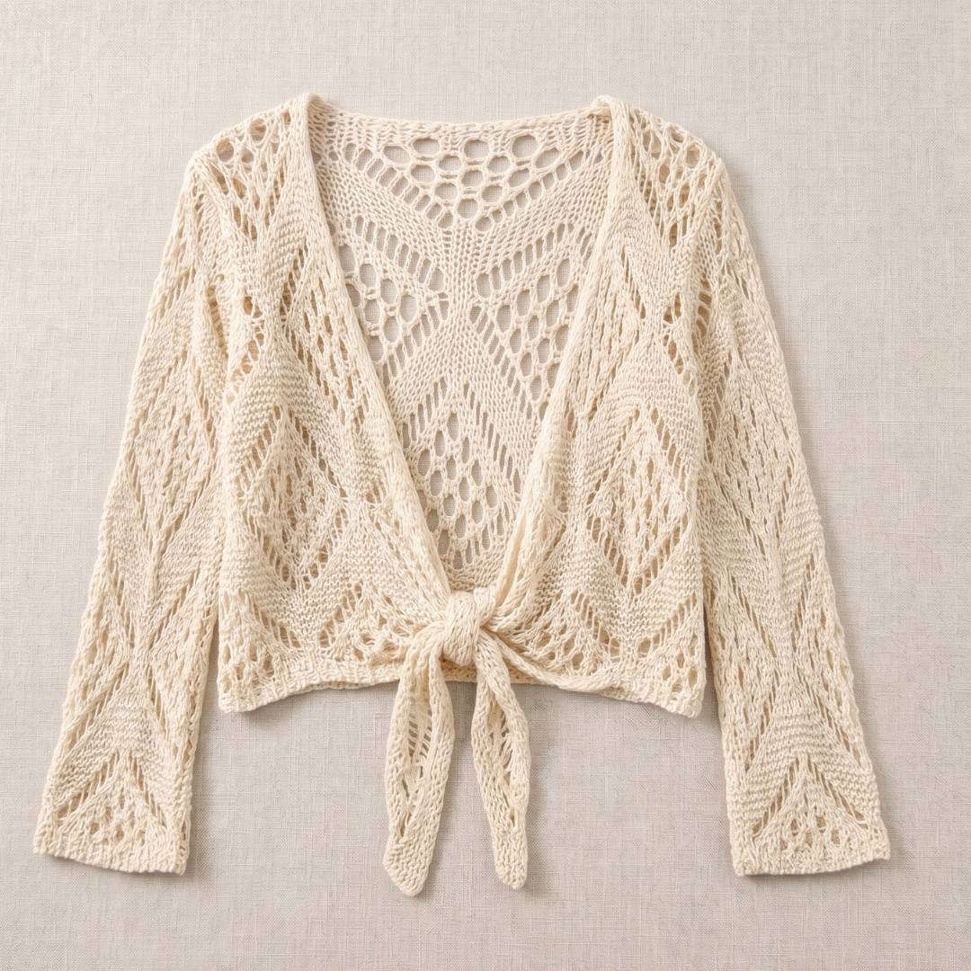 Bianca | Cardigan in Cotone Lavorato all'Uncinetto
