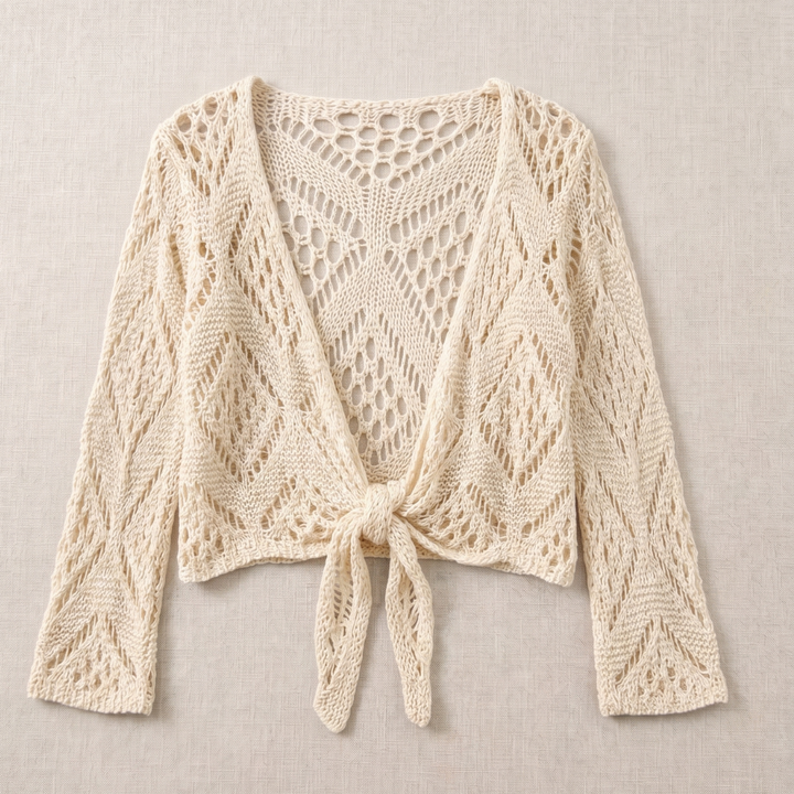 Bianca | Cardigan in Cotone Lavorato all'Uncinetto