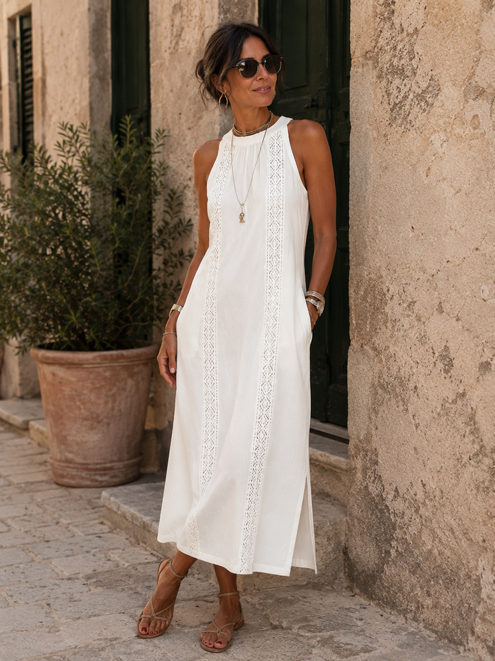 Jimena | Abito midi con colletto ricamato