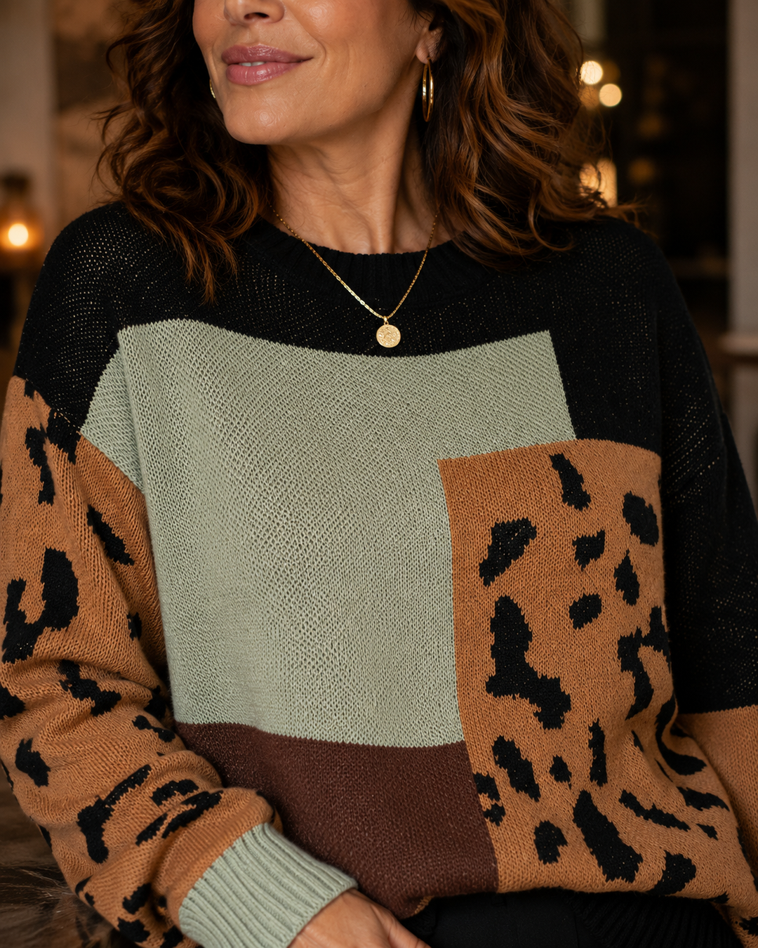 Le Clair | Maglione patchwork leopardato