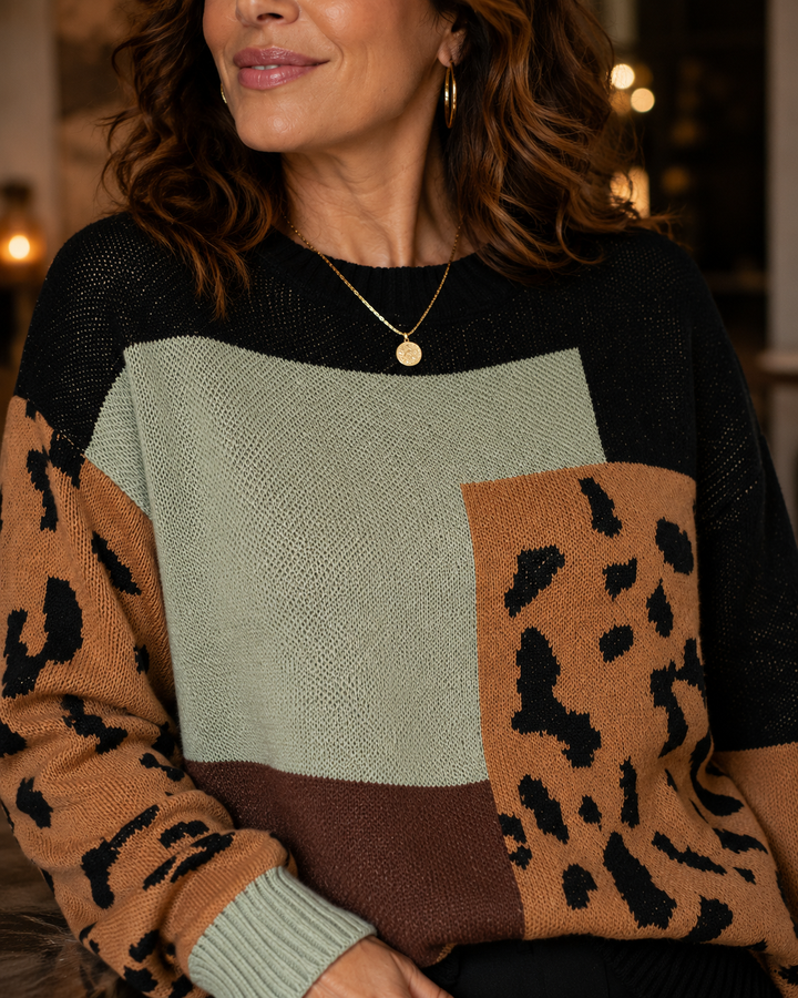 Le Clair | Maglione patchwork leopardato