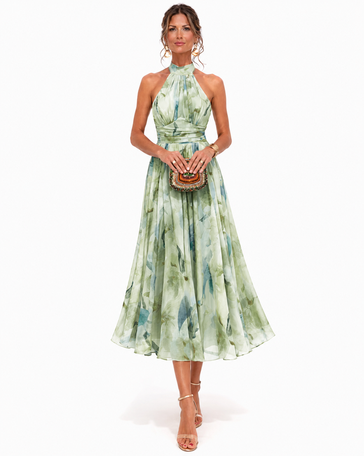 Aurora | Abito con scollo Halter e Stampa Acquerello