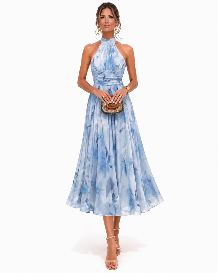 Aurora | Abito con scollo Halter e Stampa Acquerello