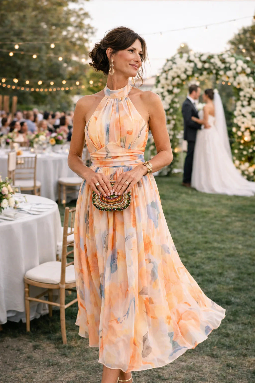 Aurora | Abito con scollo Halter e Stampa Acquerello