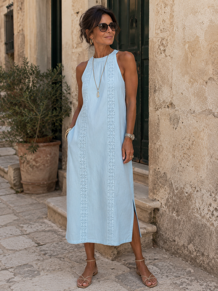 Jimena | Abito midi con colletto ricamato