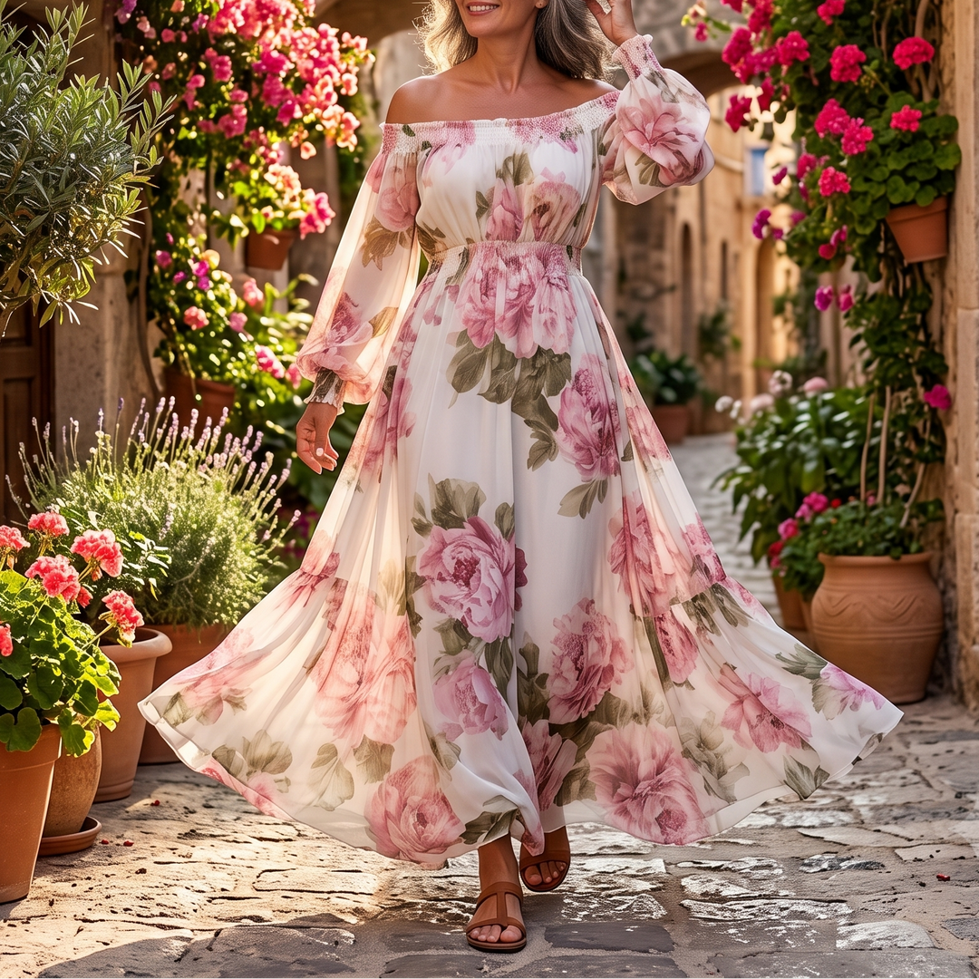 Peonia | Abito Maxi Floreale Off Shoulder