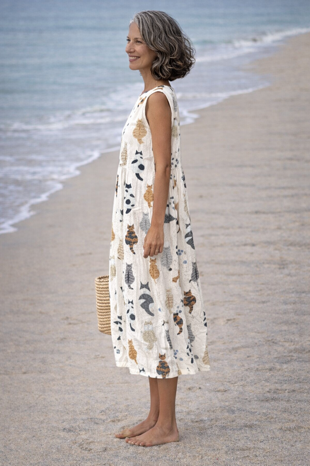 Alina | Vestito midi con stampa di gatti carini