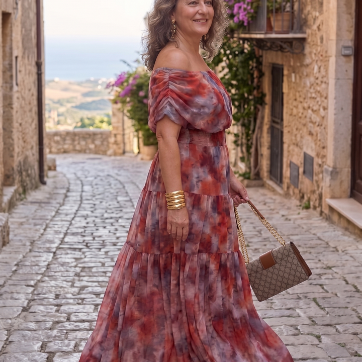 Lavinia | Abito Lungo con effetto acquerello