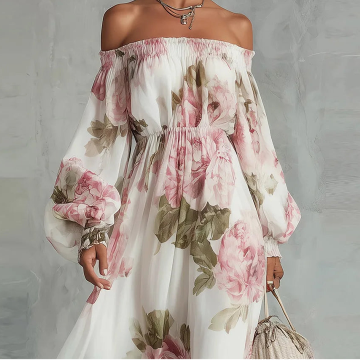 Peonia | Abito Maxi Floreale Off Shoulder