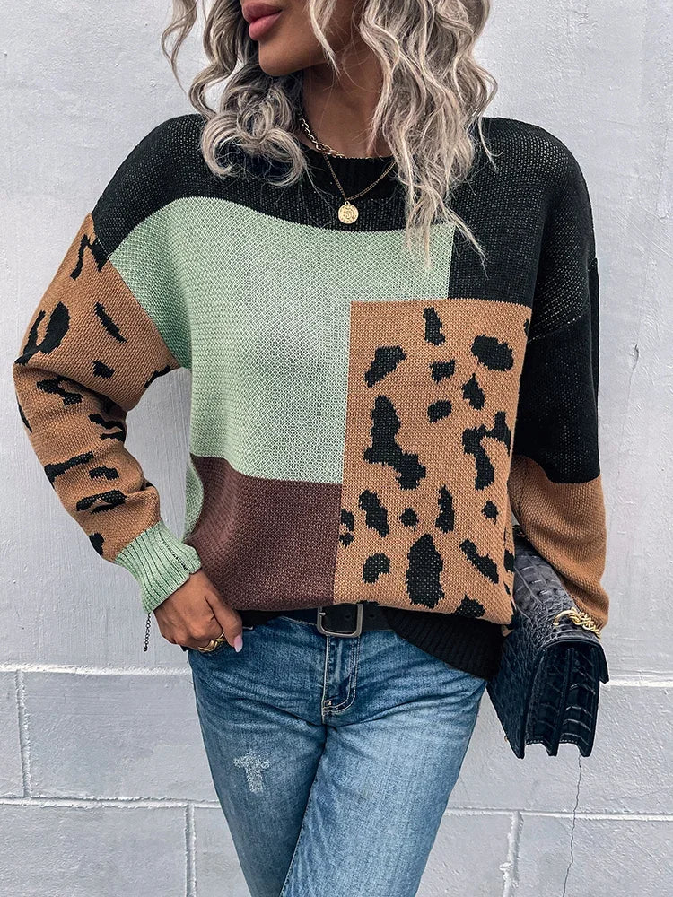 Le Clair | Maglione patchwork leopardato