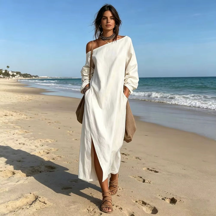 Giulia | Elegante Abito Lungo in Cotone e Lino