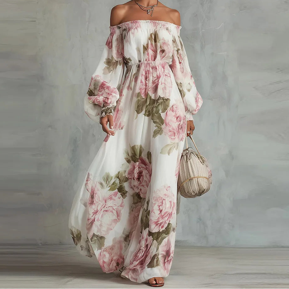 Peonia | Abito Maxi Floreale Off Shoulder