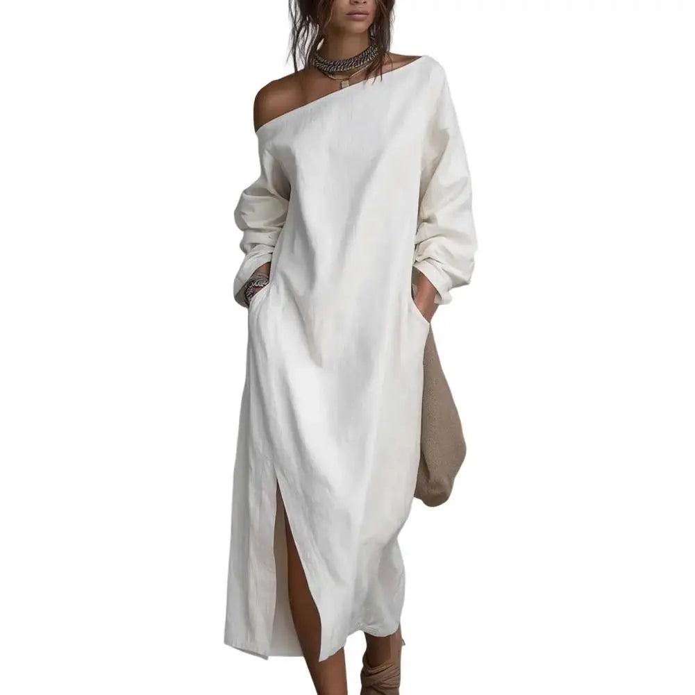 Giulia | Elegante Abito Lungo in Cotone e Lino