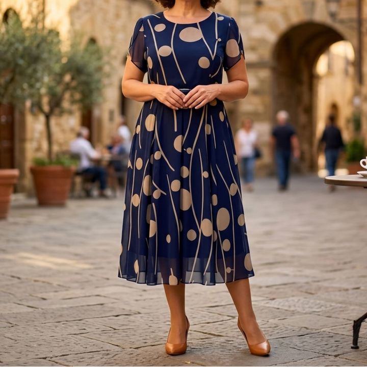 Ivy | Abito midi in chiffon con stampa a pois