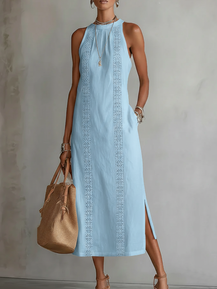 Jimena | Abito midi con colletto ricamato