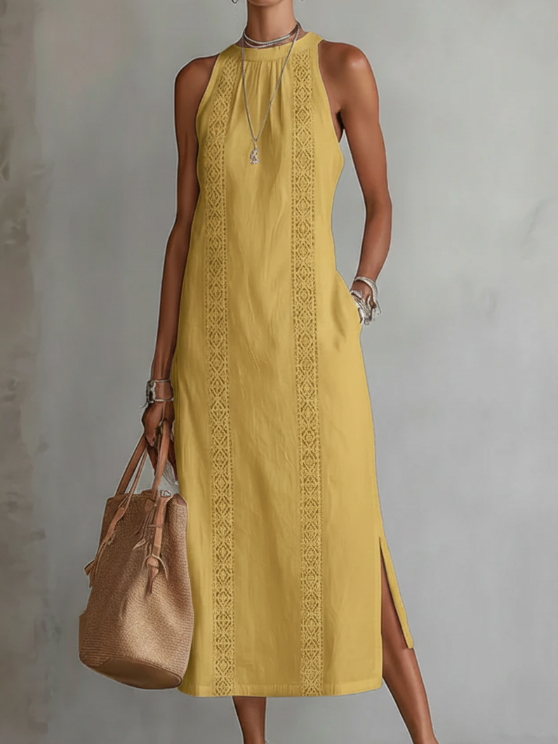 Jimena | Abito midi con colletto ricamato